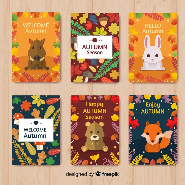 Colección de tarjetas de otoño en diseño plano