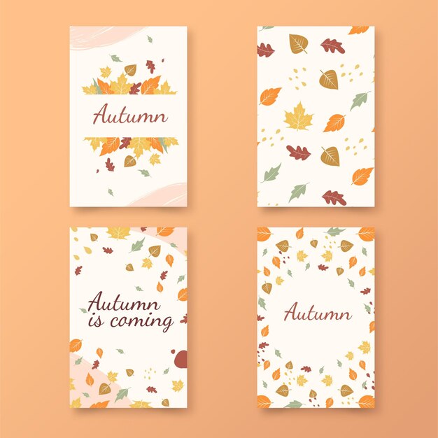 Colección de tarjetas de otoño de diseño plano