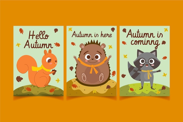 Colección de tarjetas de otoño de diseño plano