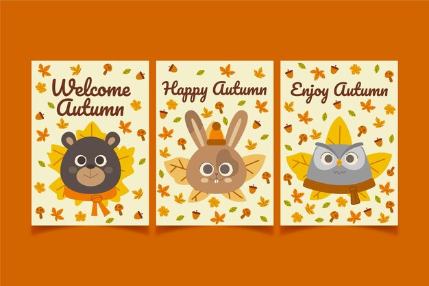 Colección de tarjetas de otoño de diseño plano