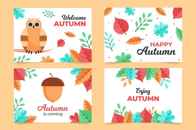 Colección de tarjetas de otoño en diseño plano