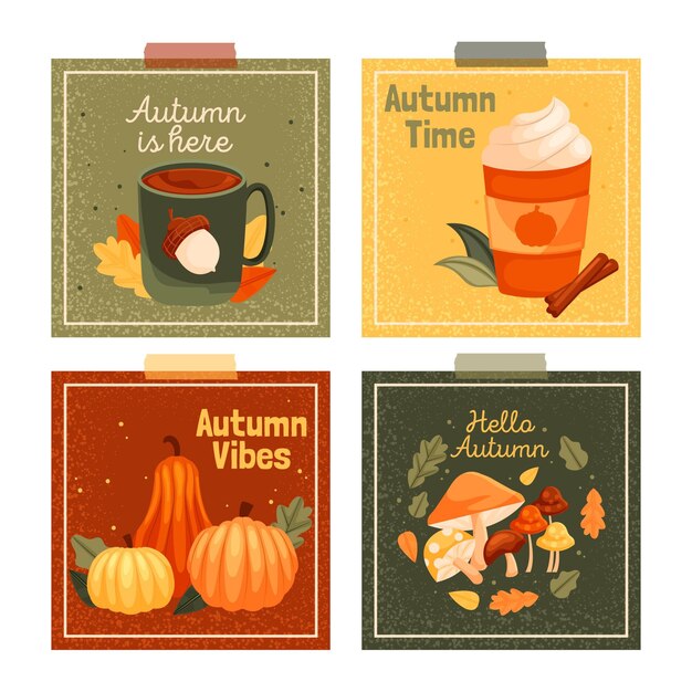 Colección de tarjetas de otoño en diseño plano