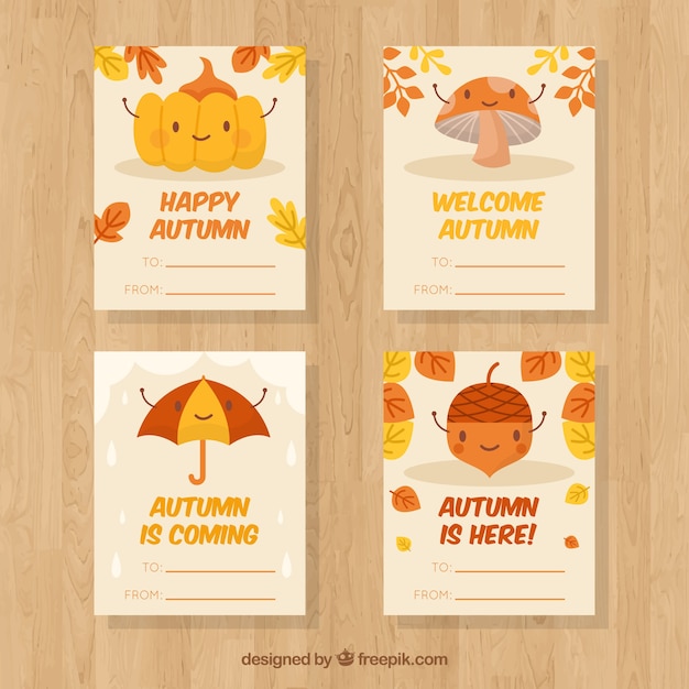Colección de tarjetas de otoño con elementos