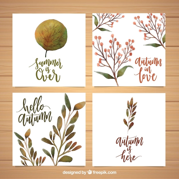 Colección de tarjetas de otoño con estilo de acuarela