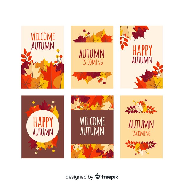 Colección de tarjetas de otoño estilo plano.