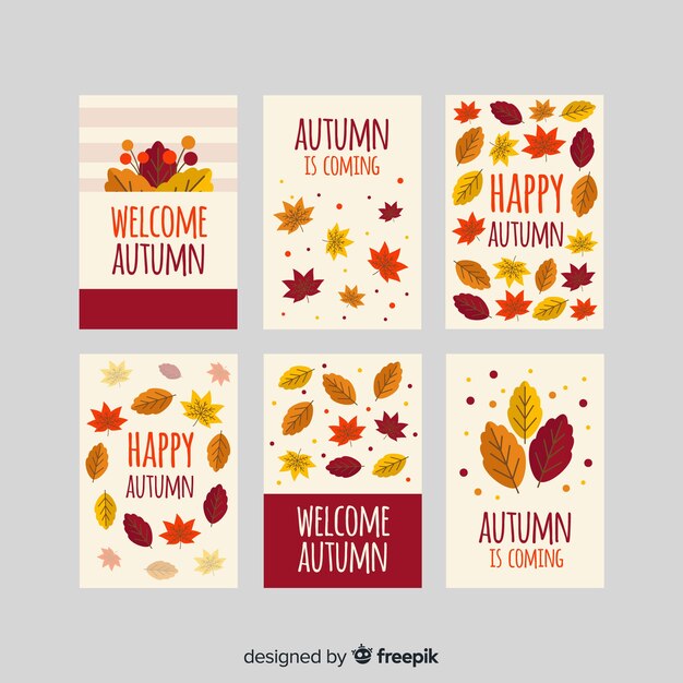 Colección de tarjetas de otoño estilo plano.