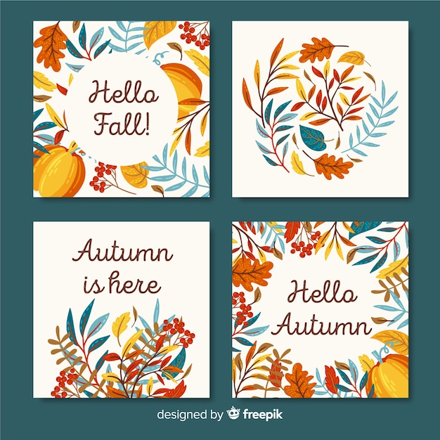 Vector gratuito colección de tarjetas de otoño estilo vintage