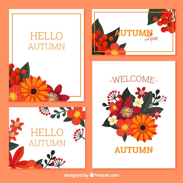 Colección de tarjetas de otoño con hojas coloridas