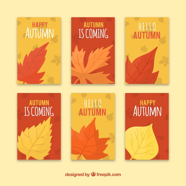 Vector gratuito colección de tarjetas de otoño con hojas