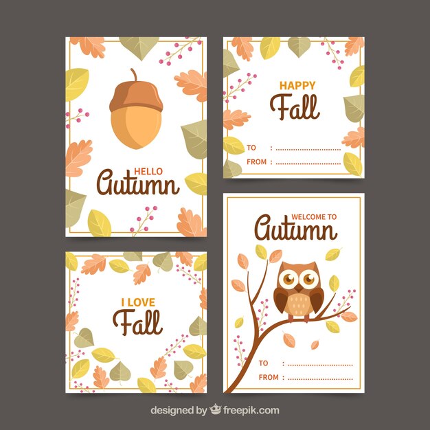 Colección de tarjetas de otoño con hojas
