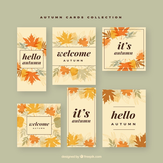 Colección de tarjetas de otoño con hojas