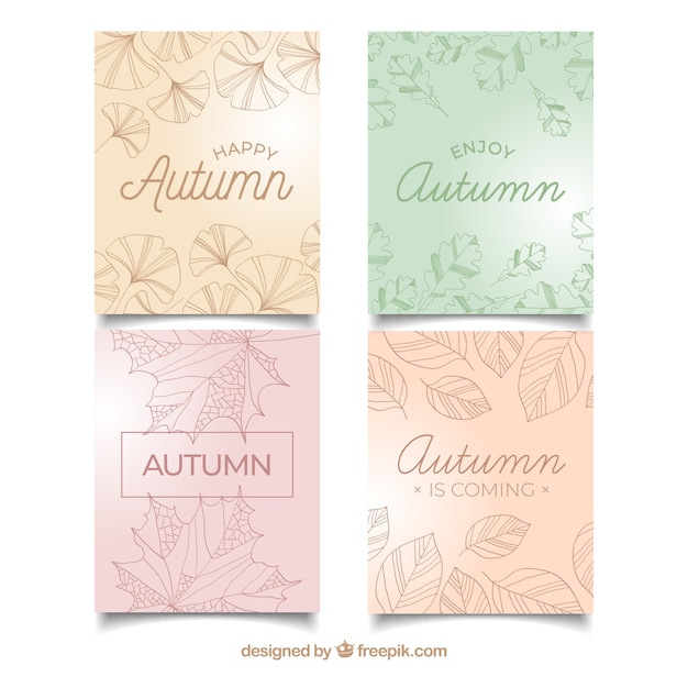 Colección de tarjetas de otoño con hojas