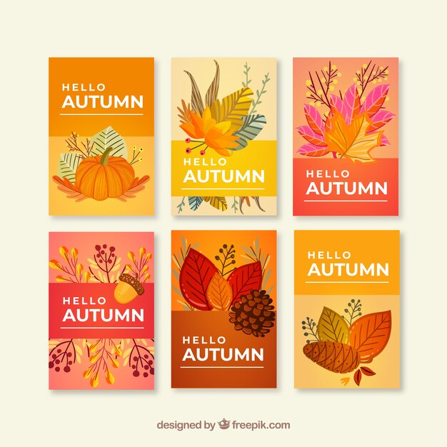 Colección de tarjetas de otoño con hojas