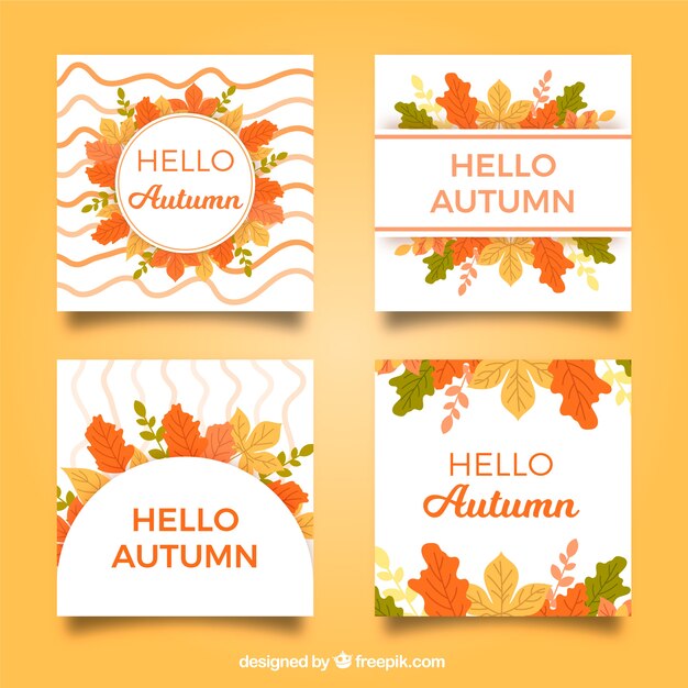 Colección de tarjetas de otoño con hojas