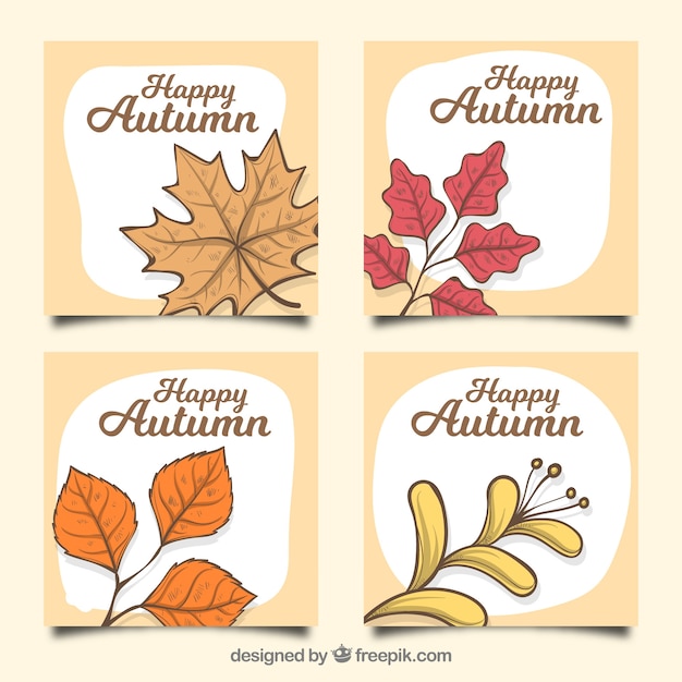 Vector gratuito colección de tarjetas de otoño con hojas