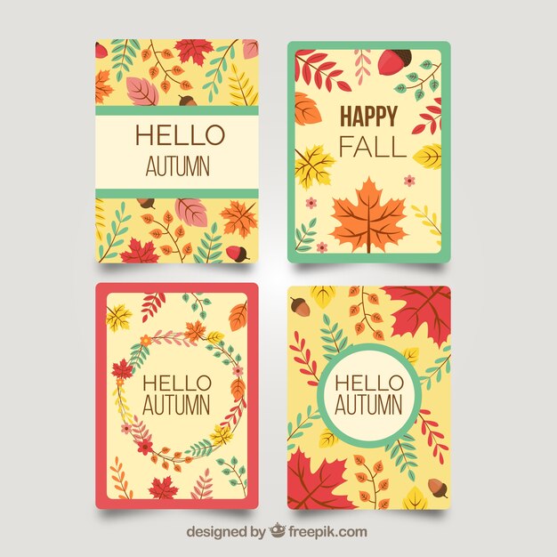 Colección de tarjetas de otoño lindas