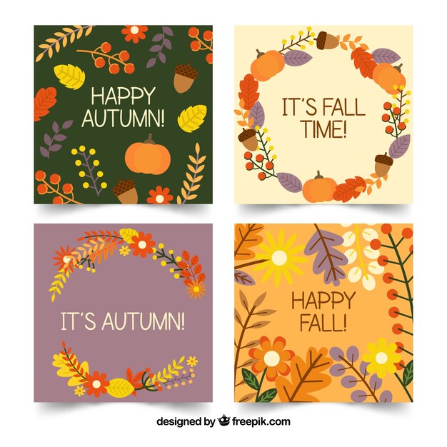 Colección de tarjetas de otoño con naturaleza