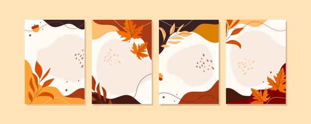 Colección de tarjetas de otoño planas