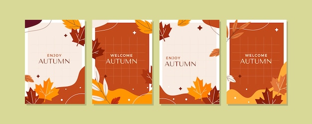 Colección de tarjetas de otoño planas