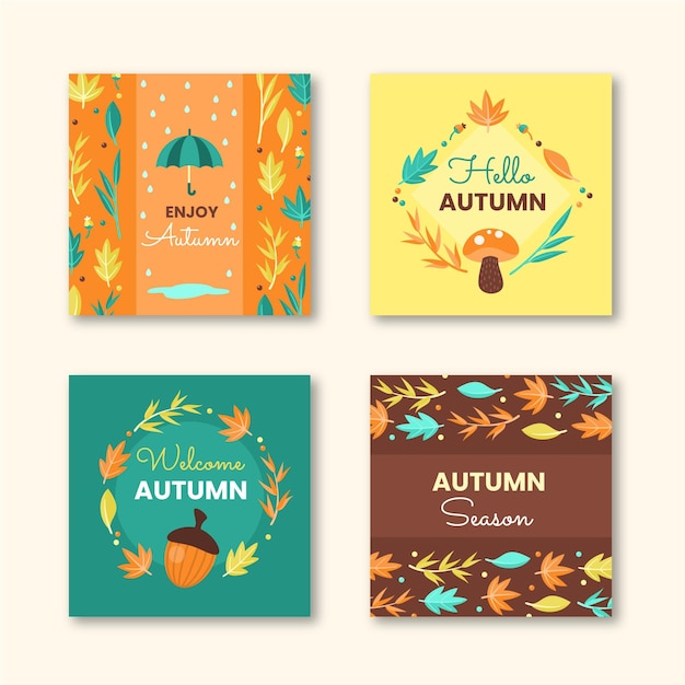 Vector gratuito colección de tarjetas de otoño planas