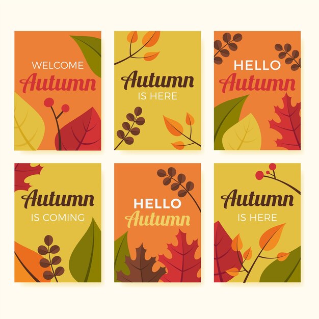 Colección de tarjetas de otoño planas
