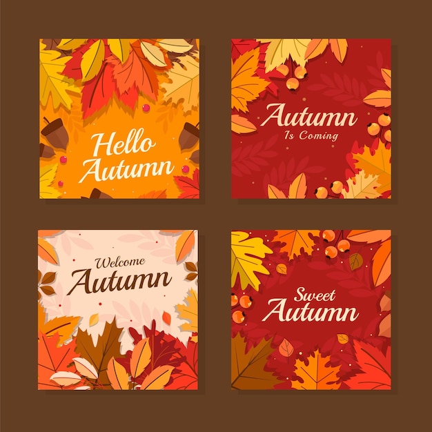 Colección de tarjetas de otoño planas