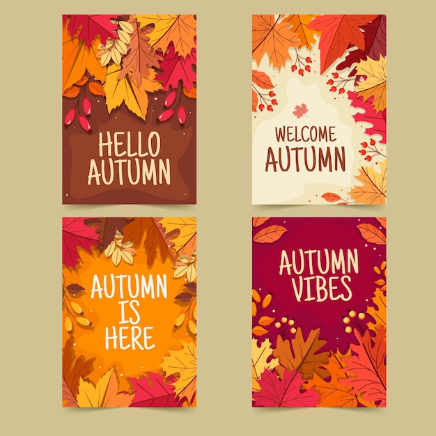 Vector gratuito colección de tarjetas de otoño planas