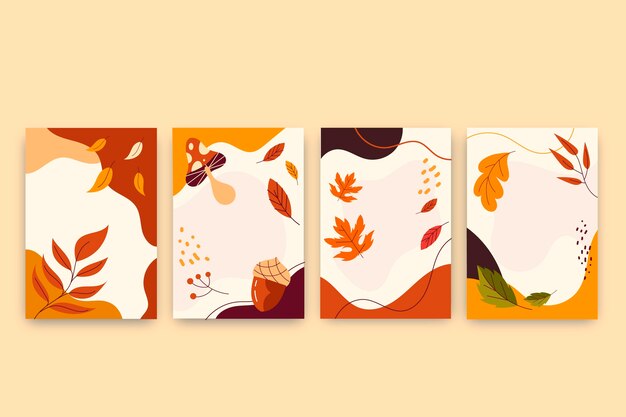 Colección de tarjetas de otoño planas