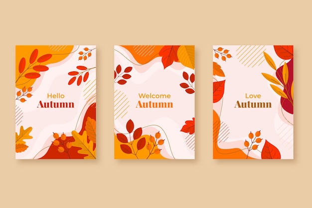 Vector gratuito colección de tarjetas de otoño planas