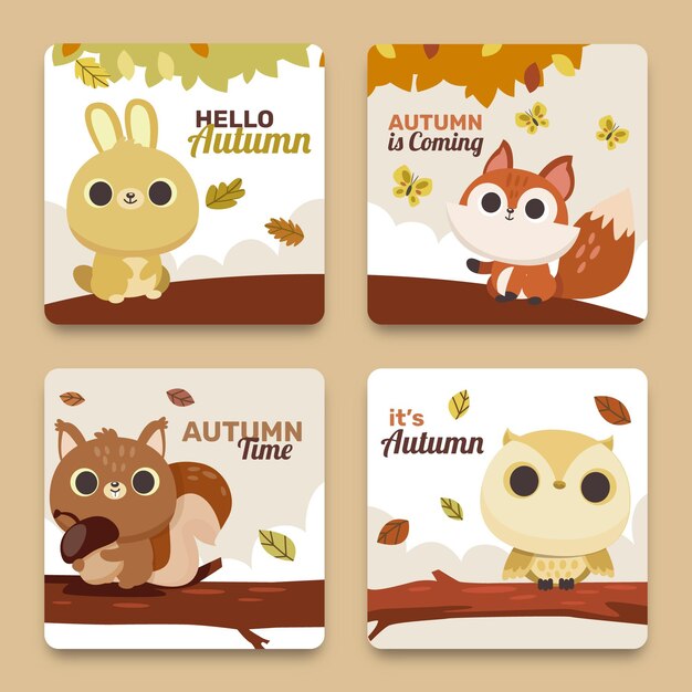 Colección de tarjetas de otoño planas