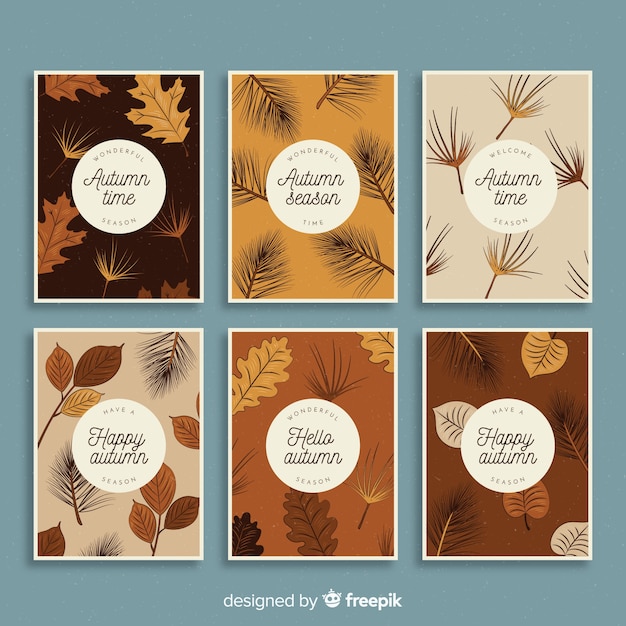 Vector gratuito colección de tarjetas de otoño vintage