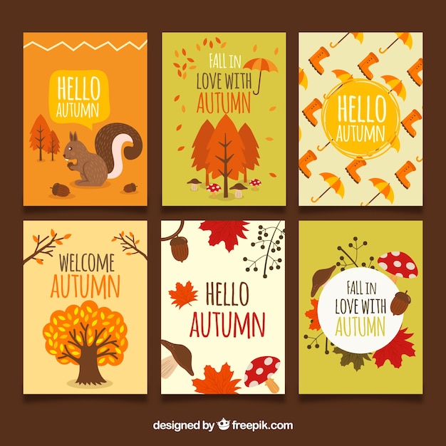 Vector gratuito colección de tarjetas de otoño