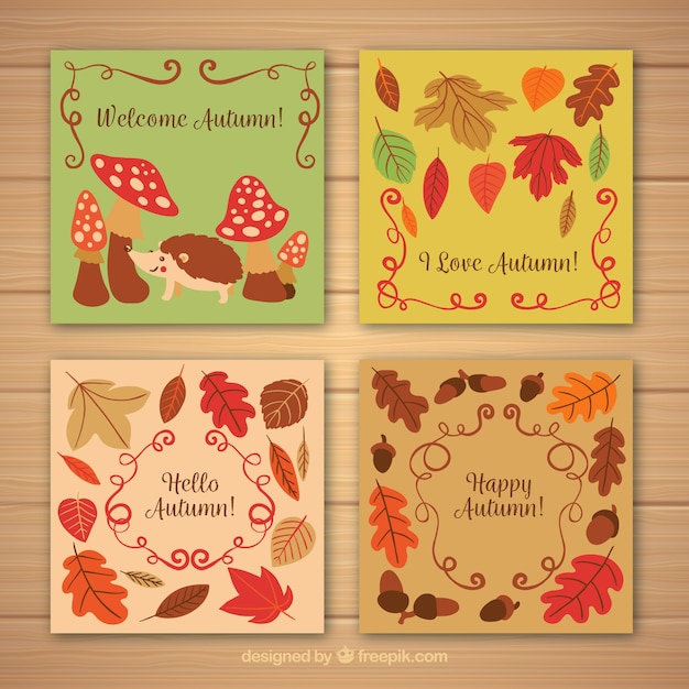 Vector gratuito colección de tarjetas de otoño