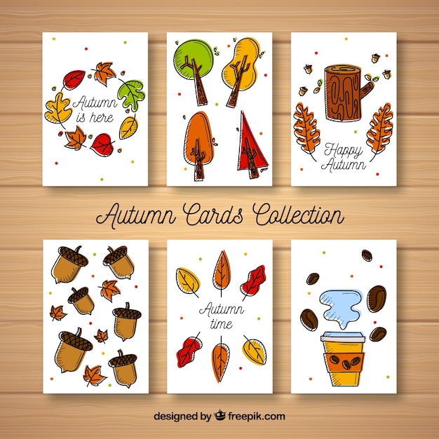 Vector gratuito colección de tarjetas de otoño