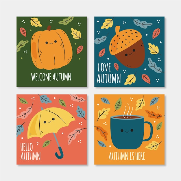 Vector gratuito colección de tarjetas de otoño