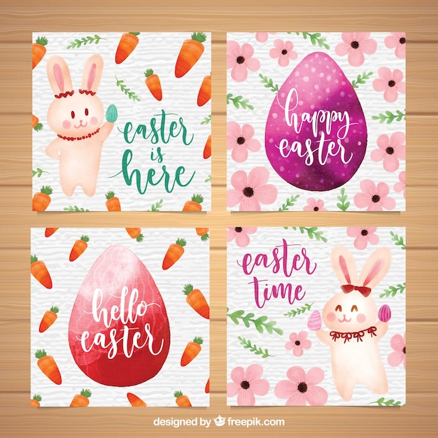 Vector gratuito colección de tarjetas de pascua de acuarela