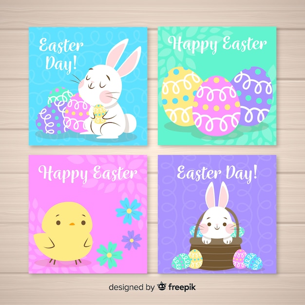 Colección tarjetas pascua coloridas