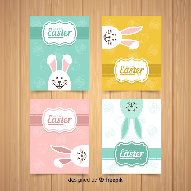 Vector gratuito colección tarjetas pascua conejo asomándose