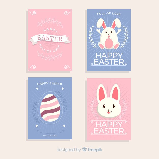 Colección tarjetas pascua conejos y huevos