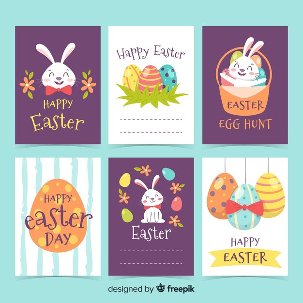 Colección de tarjetas de pascua dibujadas a mano