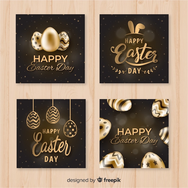 Vector gratuito colección tarjetas pascua oro