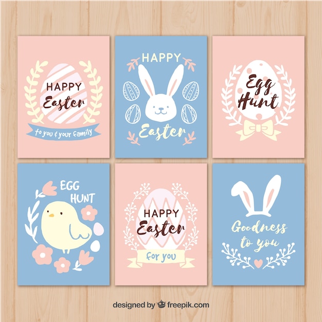 Vector gratuito colección de tarjetas de pascua rosas y azules