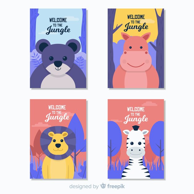 Colección tarjetas planas animales salvajes