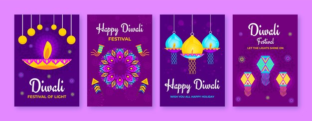 Colección de tarjetas planas para la celebración de diwali