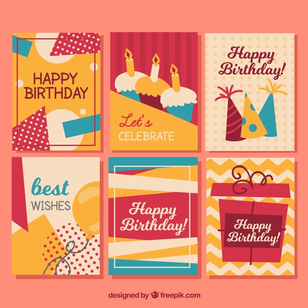 Colección de tarjetas planas de cumpleaños