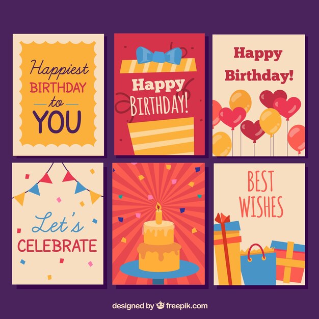 Colección de tarjetas planas de cumpleaños