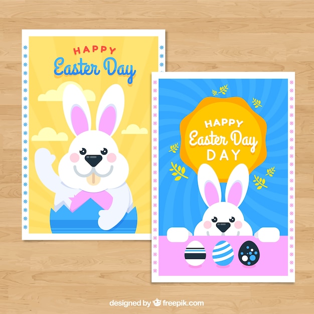 Vector gratuito colección de tarjetas planas del día de pascua