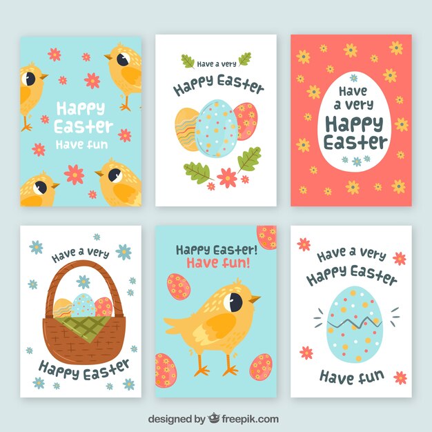 Colección de tarjetas planas del día de pascua