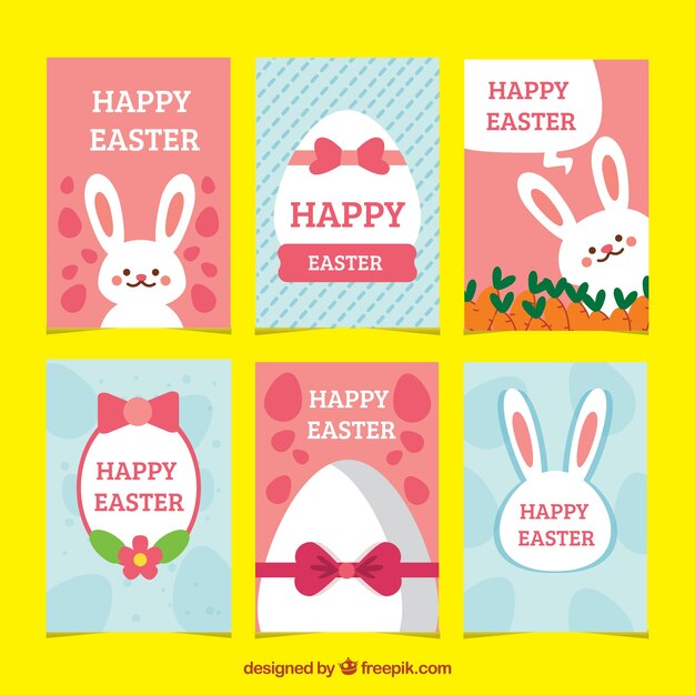 Colección de tarjetas planas del día de pascua