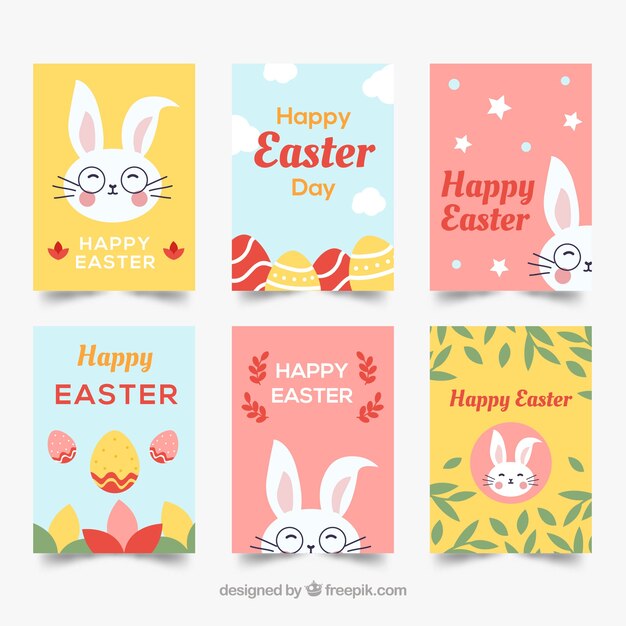 Colección de tarjetas planas del día de pascua